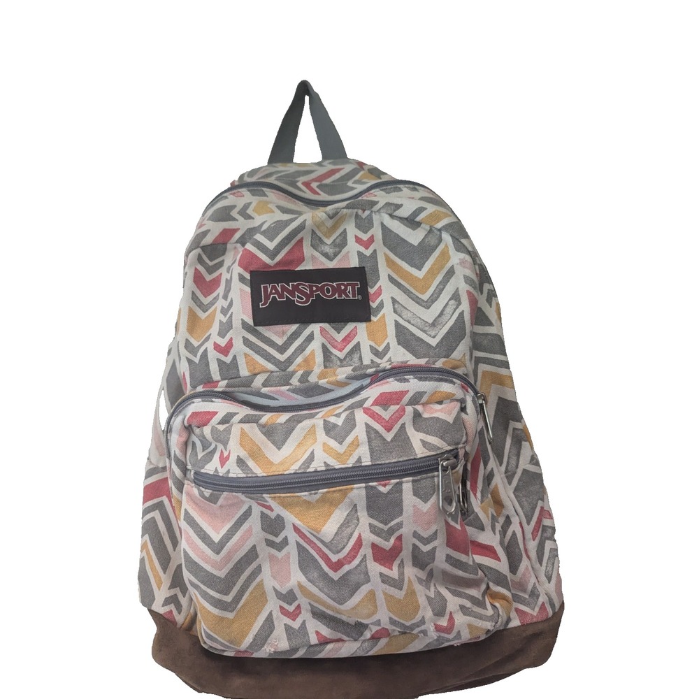 Jansport Right Pack Expressions Coral Dusk Chevrons TZR602W leather suede bottom